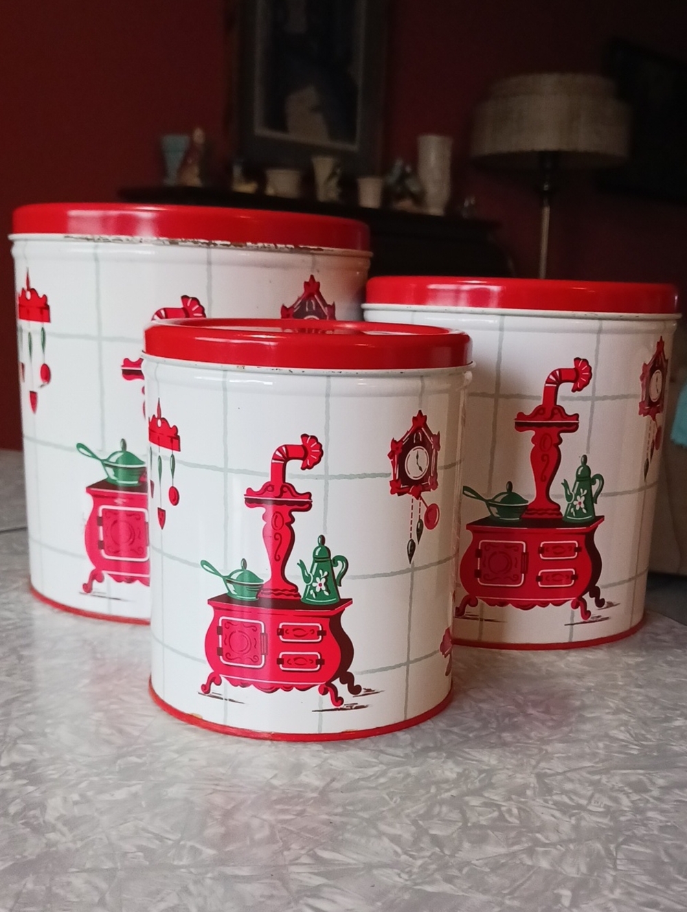 Vintage~ Decoware metal canister set of 3- ADORABLE!